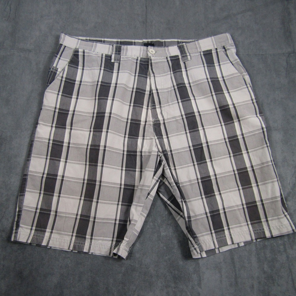 Burnside Plaid Shorts Men 38 Grey White Casual Flat Front Pocketed Skate